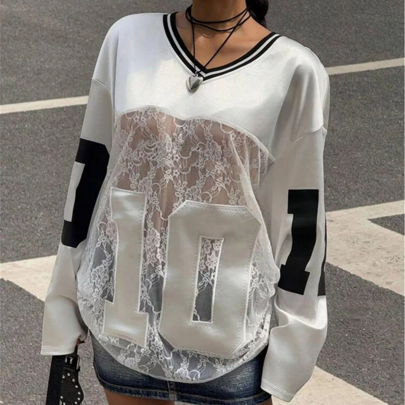 2026 Summer Women's Y2K Fashion Casual Sports Shirt American No. 10 Jersey V-Neck Loose Casual Breathable Quick Drying T-Shirt