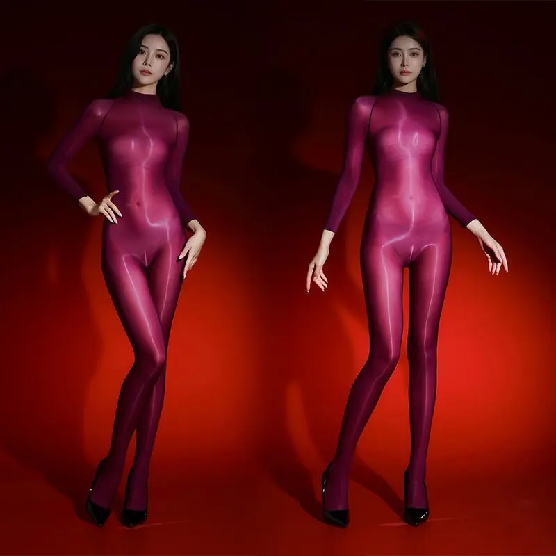 Ultra-Thin 5D Lustrous Smooth One-Piece Stockings Tight See-Through Male Model  Oil Sexy One-Piece Clothes for Couples