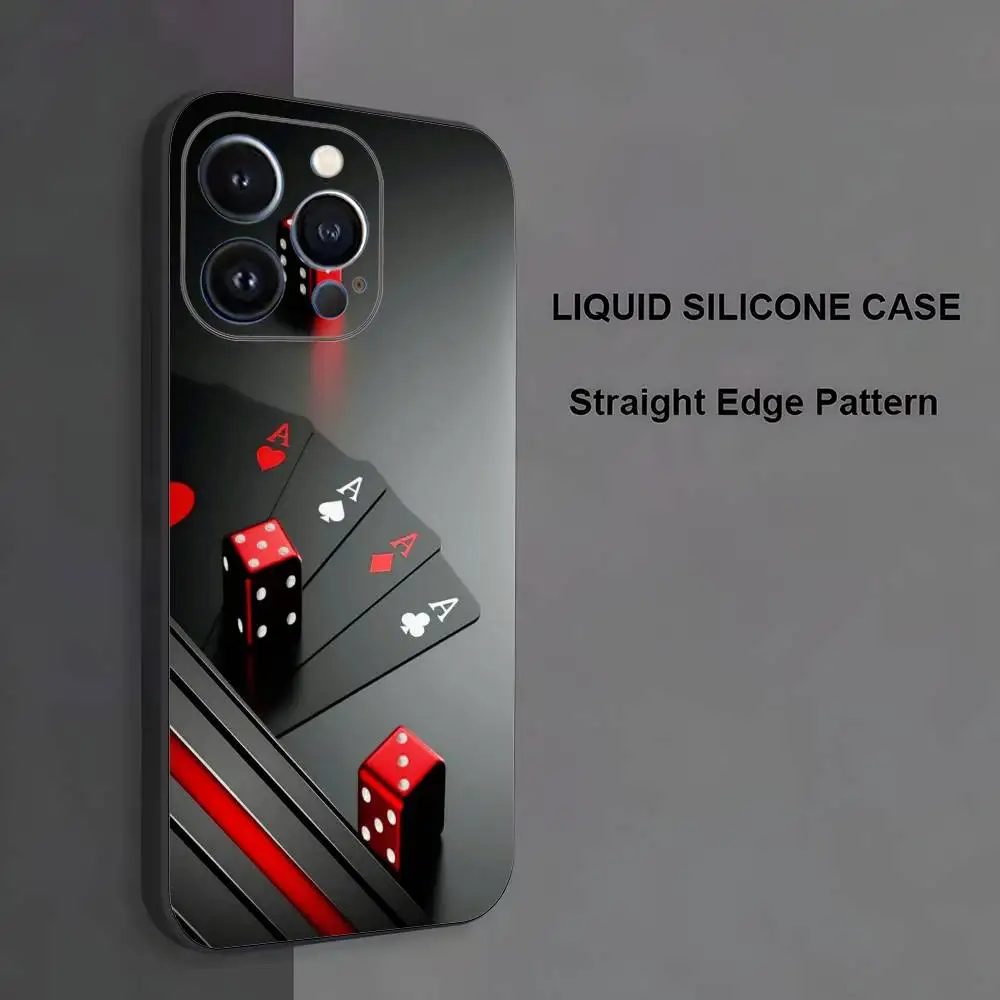 Poker Phone Case For iPhone 17,16,15,14,13,12,11 ,Pro Max,XS,X,XR,SE,Mini,8,7,Soft Silicone Black Cover