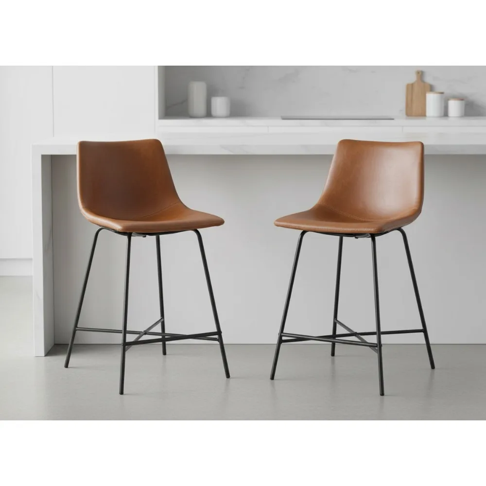 Moderne armloze counterkrukken van kunstleer, set van 2, whiskybruin - in hoogte verstelbaar en gemakkelijk schoon te maken