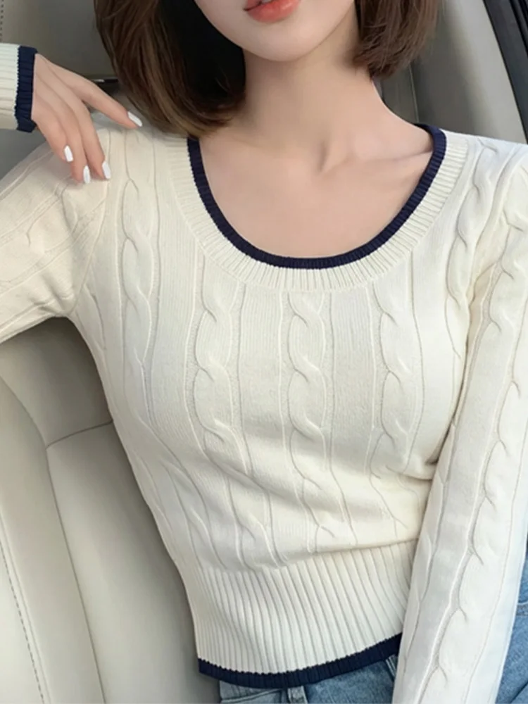 Retro Koreański Sweter Damski z Długim Rękawem, Dopasowany, Miękki, Idealny jako Bielizna, Podkoszulek na Jesień i Zimę