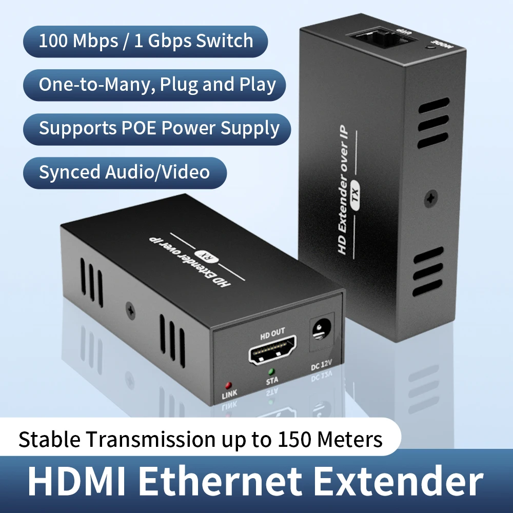 HDMI Extender 150m 1080P  Wordless POE Solve Problem of Long-distance  Suitable for Large Conference Rooms Multi-screen Display