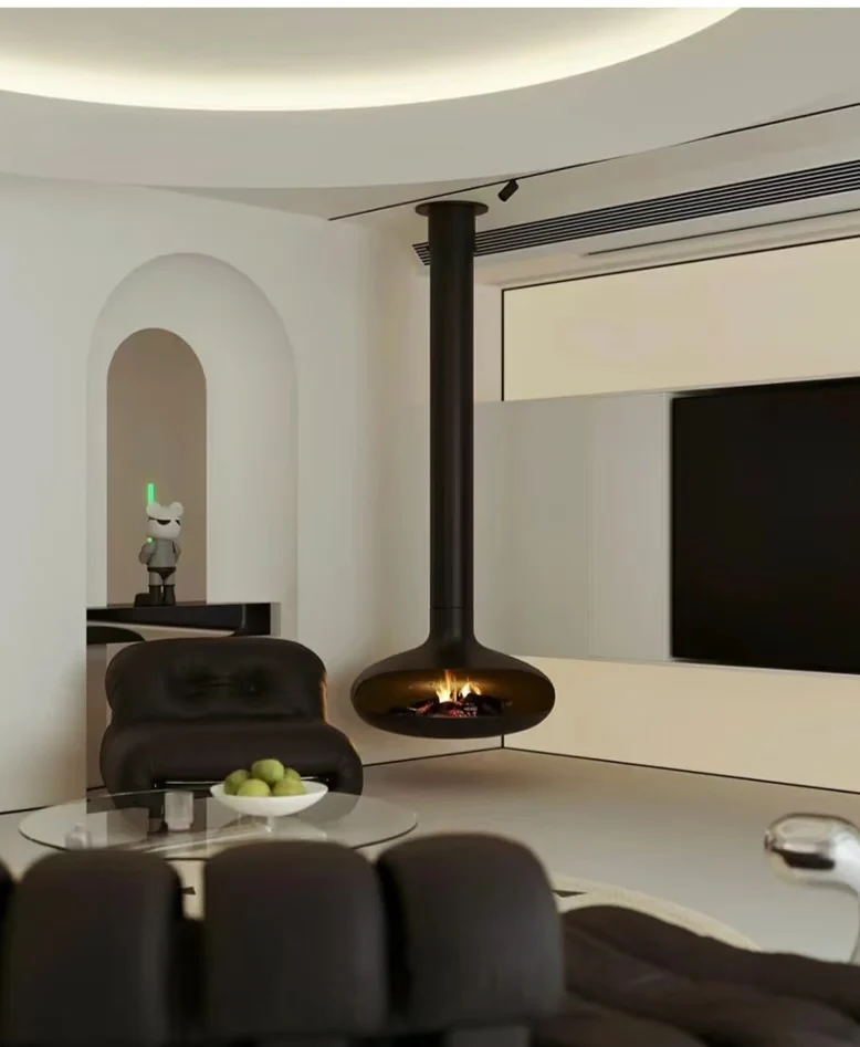 أحدث تصميم لعام 2025 مدفأة إيثانول معلقة على السقف لتزيين غرفة المعيشة بالجملة من الشركة المصنعة للمدفأة المعلقة