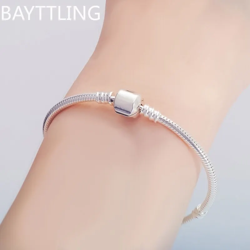 

New Handmade Original Fine Jewelry 925 Sterling Silver Charm Bracelet Soft Smooth Snake Bone Bracelets for Women