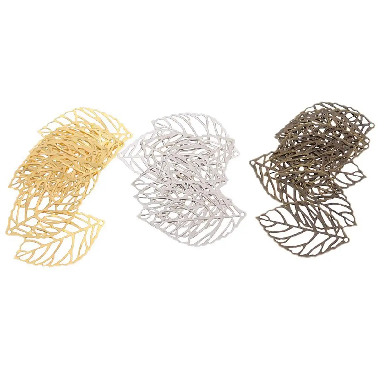200PCS Multicolor Connector Leave Plant Pattern Filigree Wraps Metal Embellishments 14x24/20x34/32x53mm for DIY Headwear Garment
