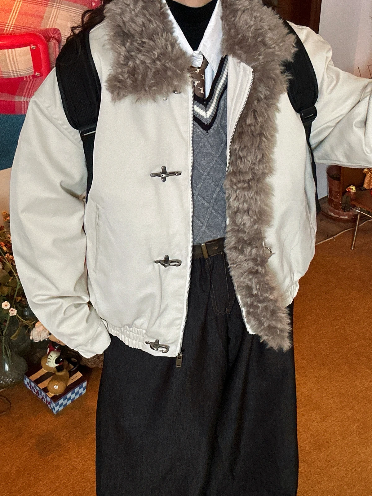 

Утепленное хлопковое пальто Thiened Warmth для мужчин, прямого кроя, в американском ретро-стиле, с меховым воротником, на молнии, с длинными рукавами