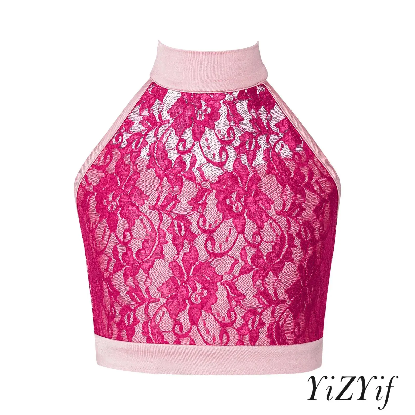 

Kids Girls Mock Neck Sleeveless Lace Lyrical Modern Dance Top with Soft Lining for Figure Skating Dancing Gymnastics Performance
