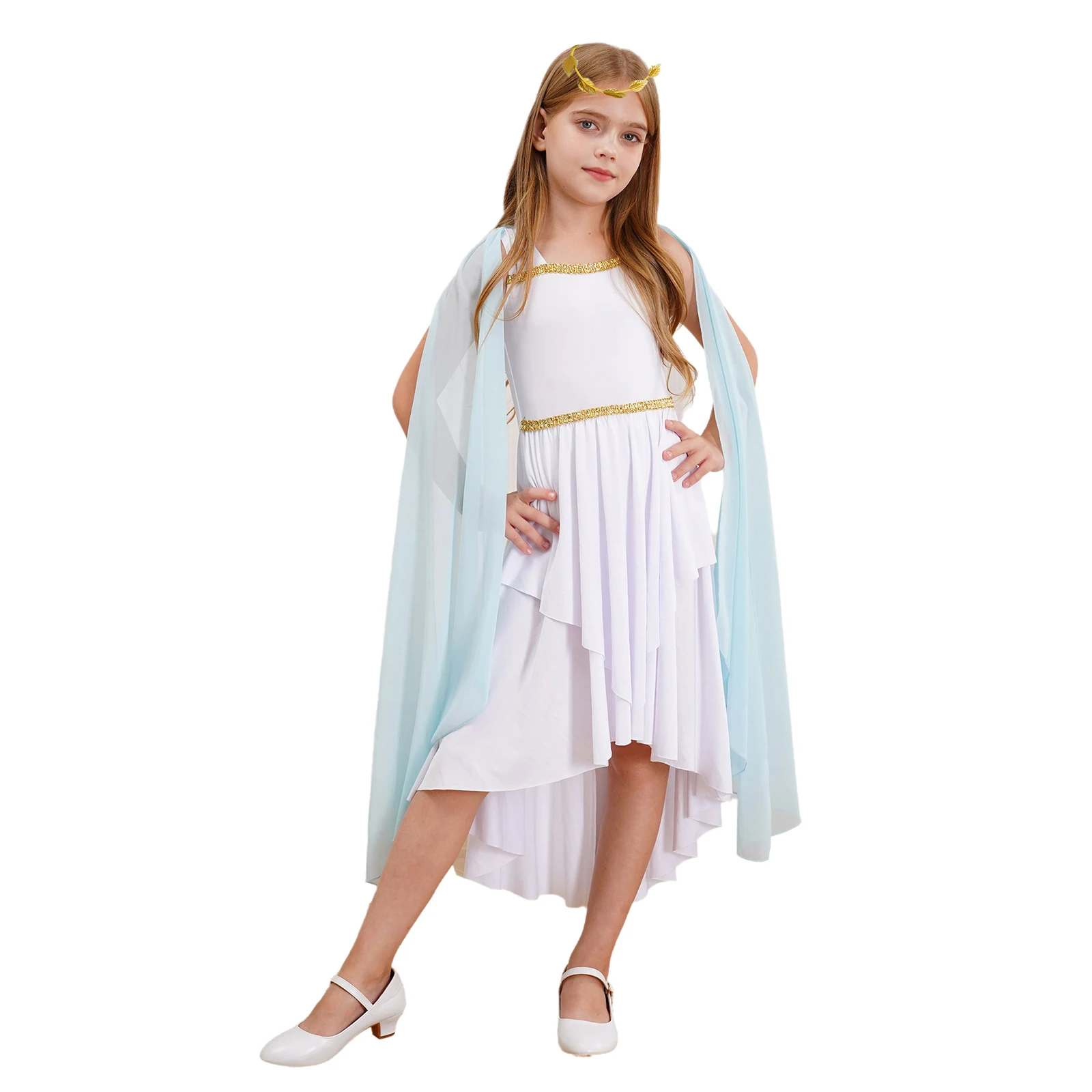 Girls Greek Toga Costume Ancient Princess Dress with Wreath Headband Suit for Halloween Party Greece Mythos Philosopher Cosplay