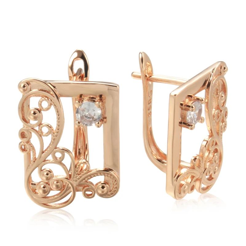 Wbmqda Classic Square Hollow Flower Drop Earrings For Women 585 Rose Gold Color Fine French Jewelry Ethnic Wedding Accessories