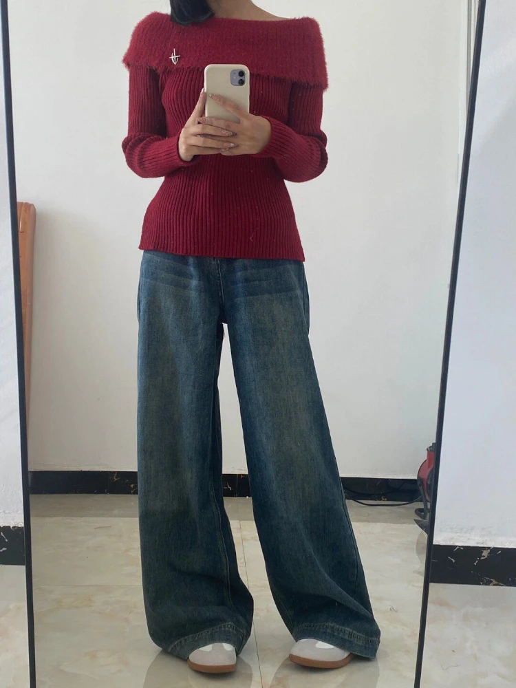 Jean rétro américain à jambes larges pour femmes, pantalon d'été fin, ample, amincissant, taille haute, Long