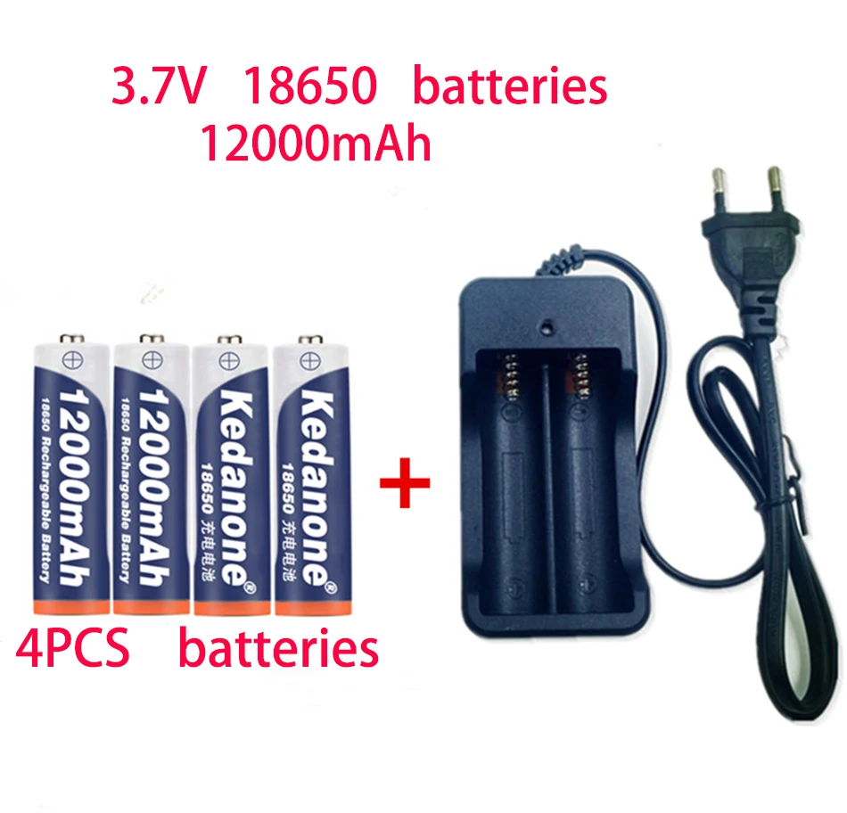 

Popular 18650 rechargeable battery 3.7V 18650 12000mah lithium ion rechargeable battery for flashlight battery + charger