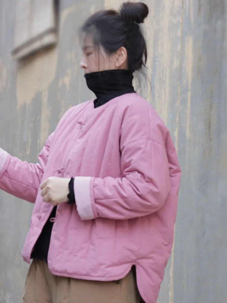 Handmade Cotton Jacket Thickened Winter Coat for Women Retro Style Button Closure Cotton Linen Blend Warm And Stylish