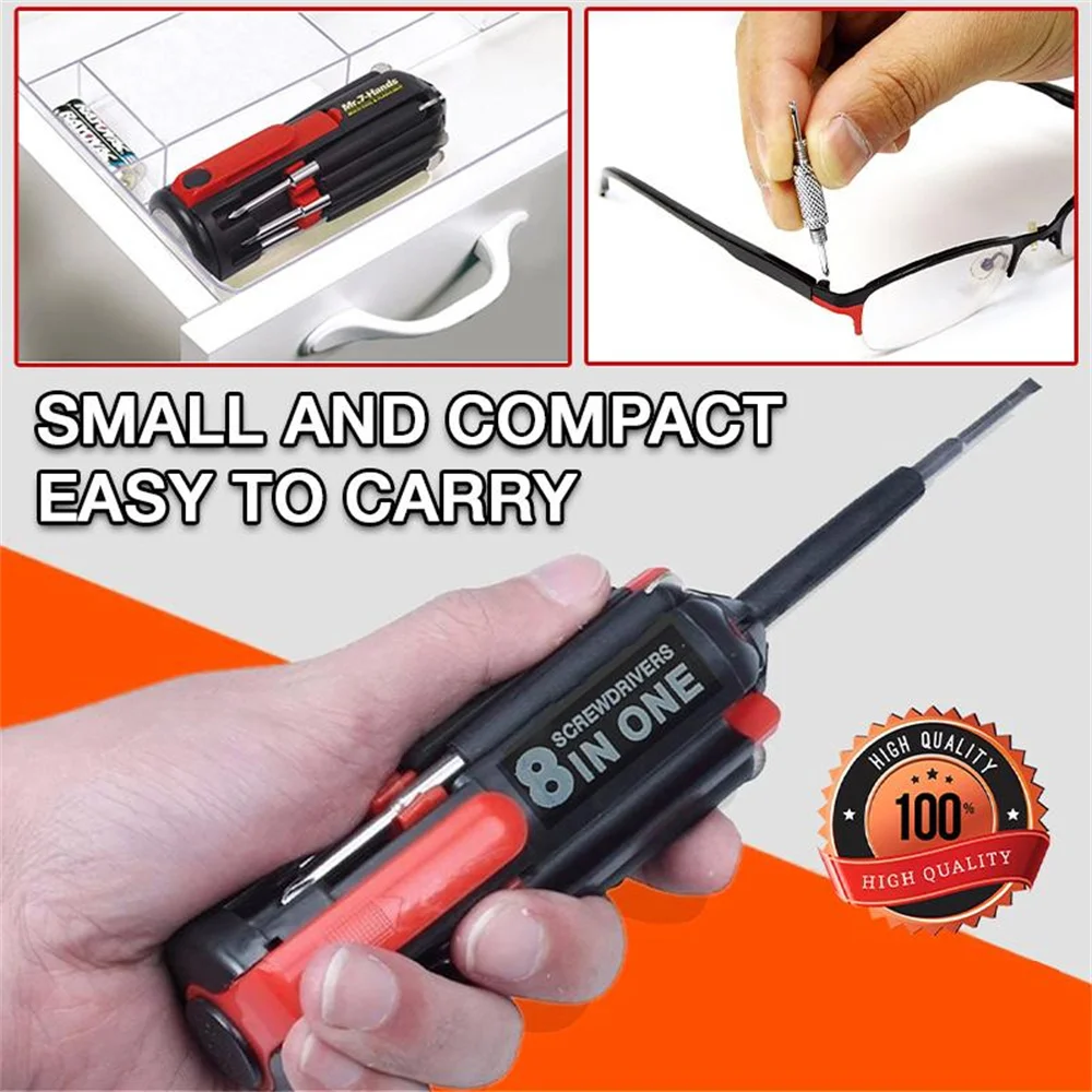 8 In 1 Slotted Phillips Screwdriver With LED Light Pocket Screwdriver Kit Multi-function Precision Mobile Phone Repair Hand Tool