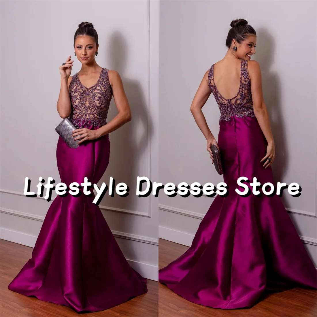 

V-Neck Satin Mermaid Evening Dresses Elegant Mother Of The Bride Prom Dresses 2024 Party Gown vestidos para eventos especiales