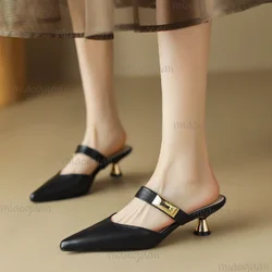 2026 New Spring Women's Slippers Pointed Toe Toe Sandals Slippers Flat Casual All-match Sexy Solid Color Women's Mules Slides