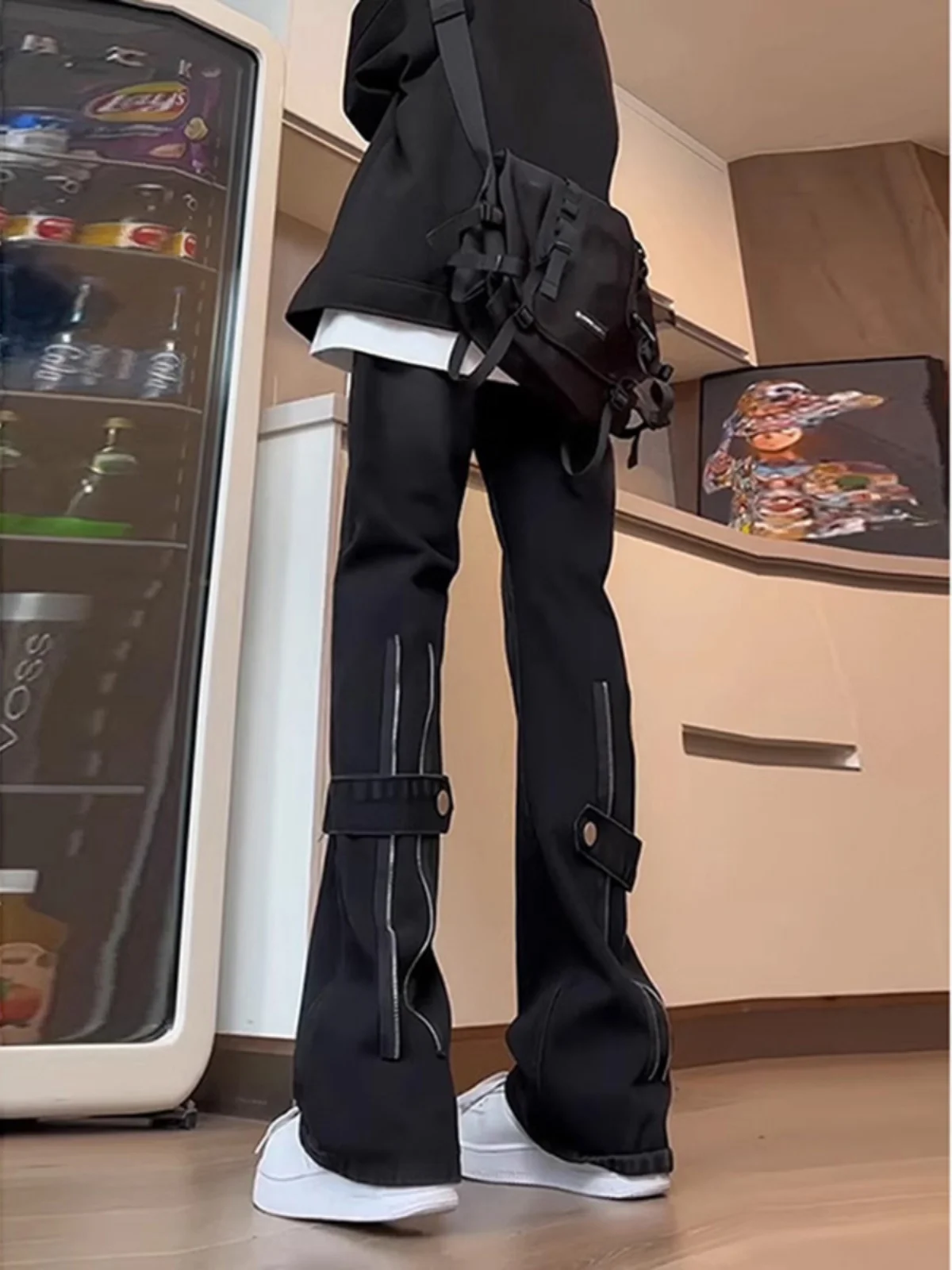 

American Retro Zipper Jeans Slim Straight Micro Flared Pants for Men Spring Autumn High Street Design Sensation Cotton Denim