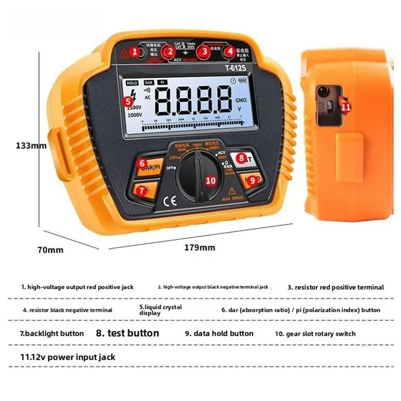 حار SV-T6125 2500 فولت 200GΩ عالية الدقة جهاز اختبار مقاومة العزل الكهربائية الرقمية Megohmmeter العزل متر #6