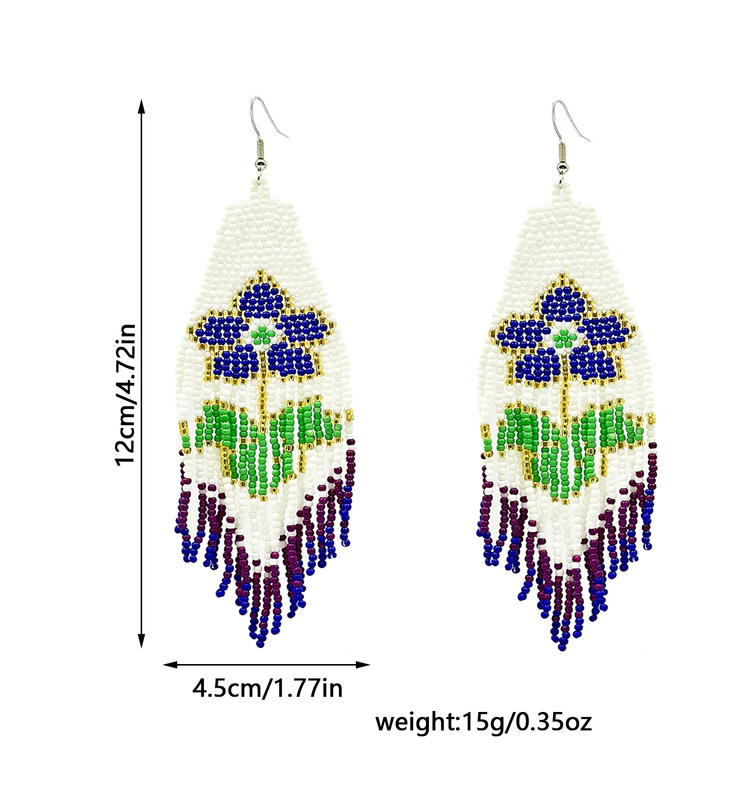 

Beaded glass beaded earrings flower pattern beaded tassel earrings hand-woven bohemian style ladies wear daily jewelry