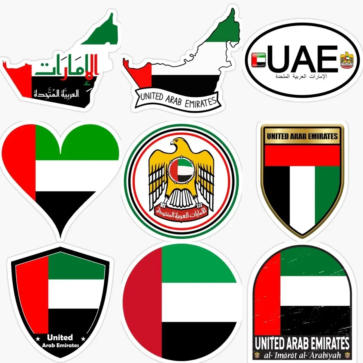 United Arab Emirates UAE Flag Map Eagle National Emblem Stickers Car Wall Bicycle Helmet Table Motorcycle PVC Decal Assecories