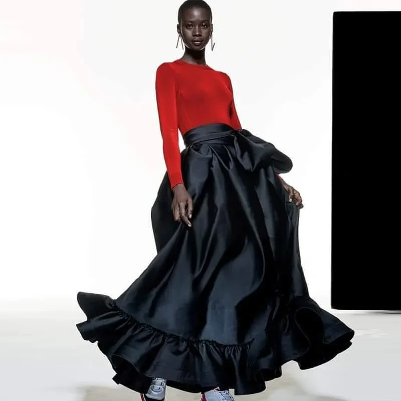 

High Couture Skirts Pleated Custom Made Maxi Skirt Women Layered Saias feminina Black A Line Long Skirt Draped