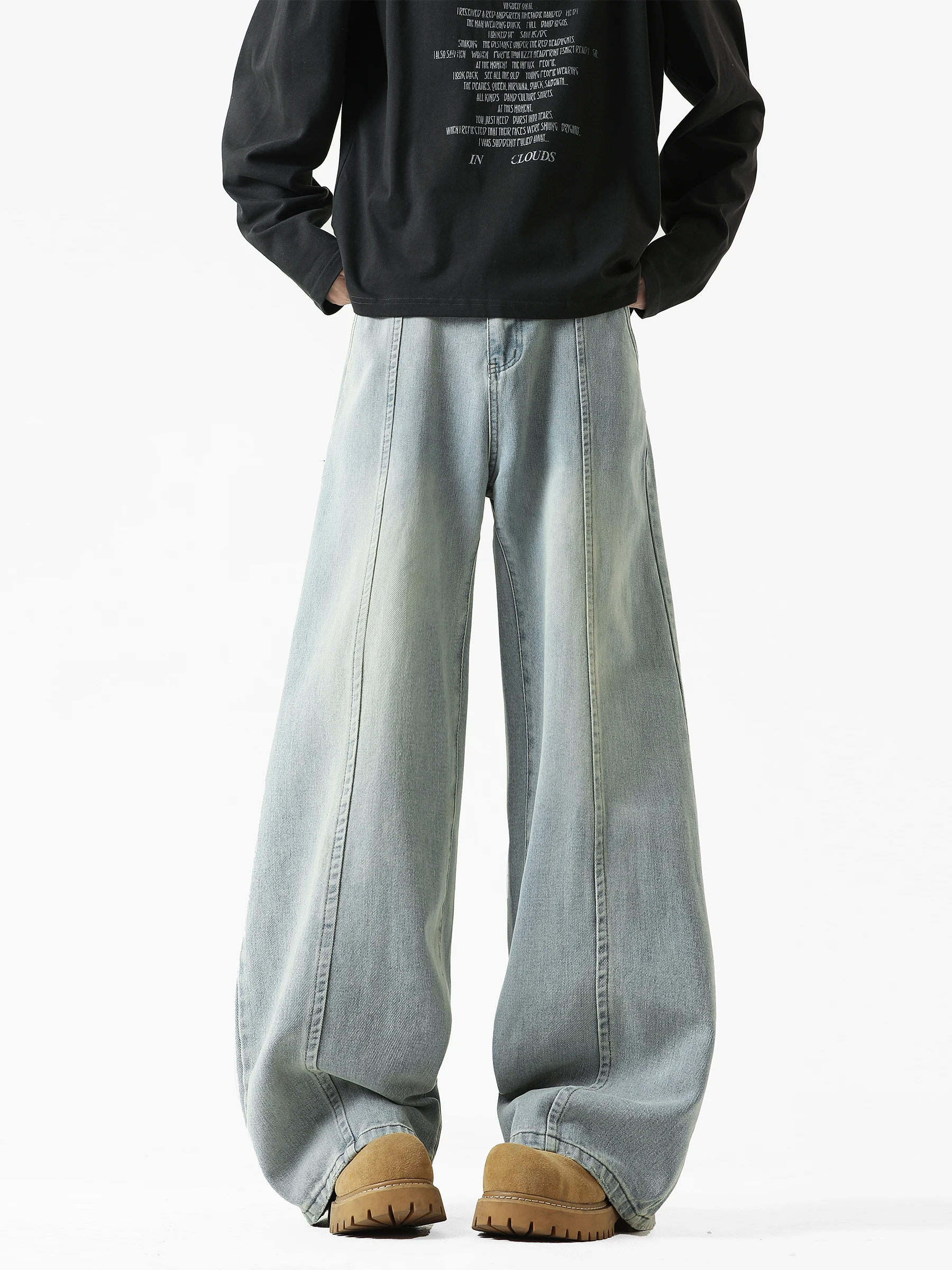 

Мужские джинсы в стиле ретро-патчворк, свободного кроя, светло-голубые, прямые, повседневные, из полиэфирного волокна