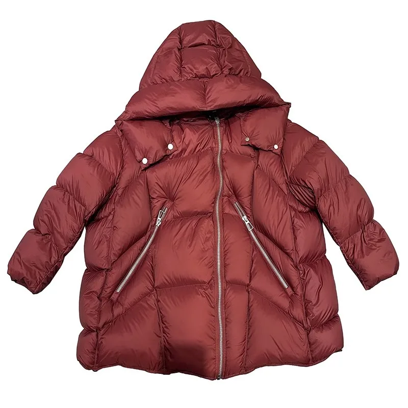 White Duck Down Jacket for Women, Short to Medium Long, Fashionable Brand, High-End Brand, 2021 Winter, New Style