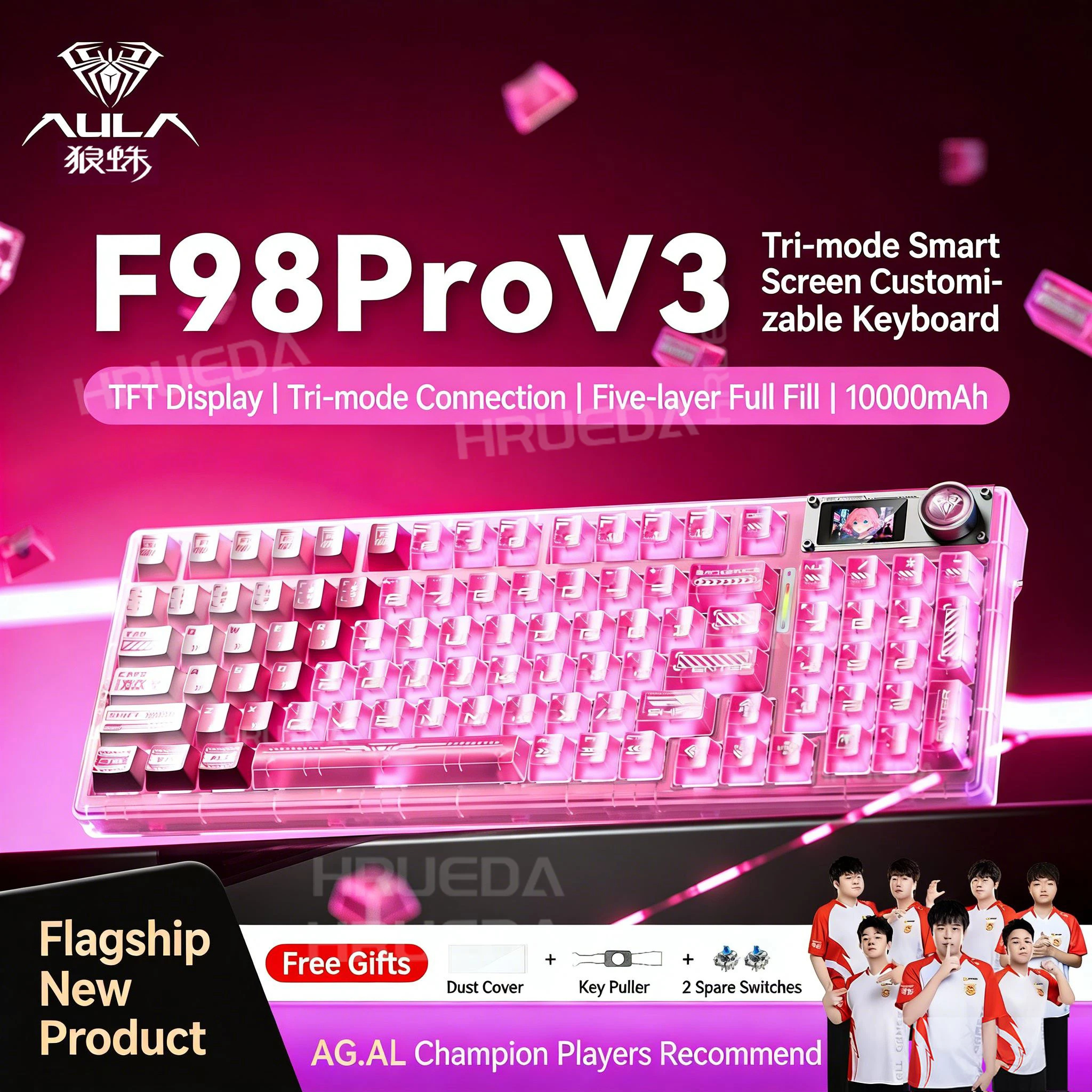 

AULA F98 Pro V3 Wireless Mechanical Keyboard 98% Compact HotSwappable Tri-Mode TFT Screen Knob RGB Gaming Keyboard for PC Laptop