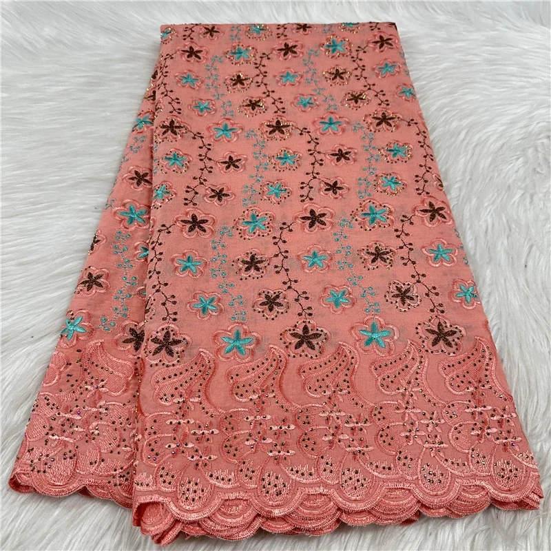 

5-ярдовая тяжелая вышивка бисером, африканская 100% хлопчатобумажная ткань премиум-класса, высокое качество, швейцарская вуаль, кружево, популярный стиль Дубая 18L18265