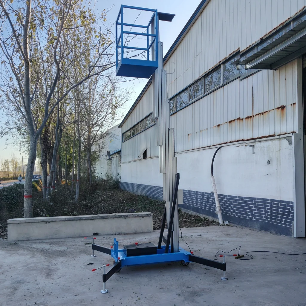Aerial Work Platform, 10m Height, 100kg Load, Hydraulic Drive, 0.6x0.6m Table, Aluminum Alloy, Single Mast, SJYL0.1-10