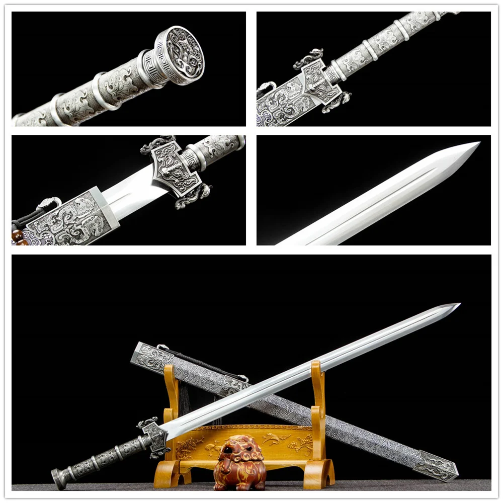 Good Tradition Battle Forging Handmade Wu Shu Martial Art Sword High Manganese Steel Blade Full Tang Leather Wrap Hardwood Sheat