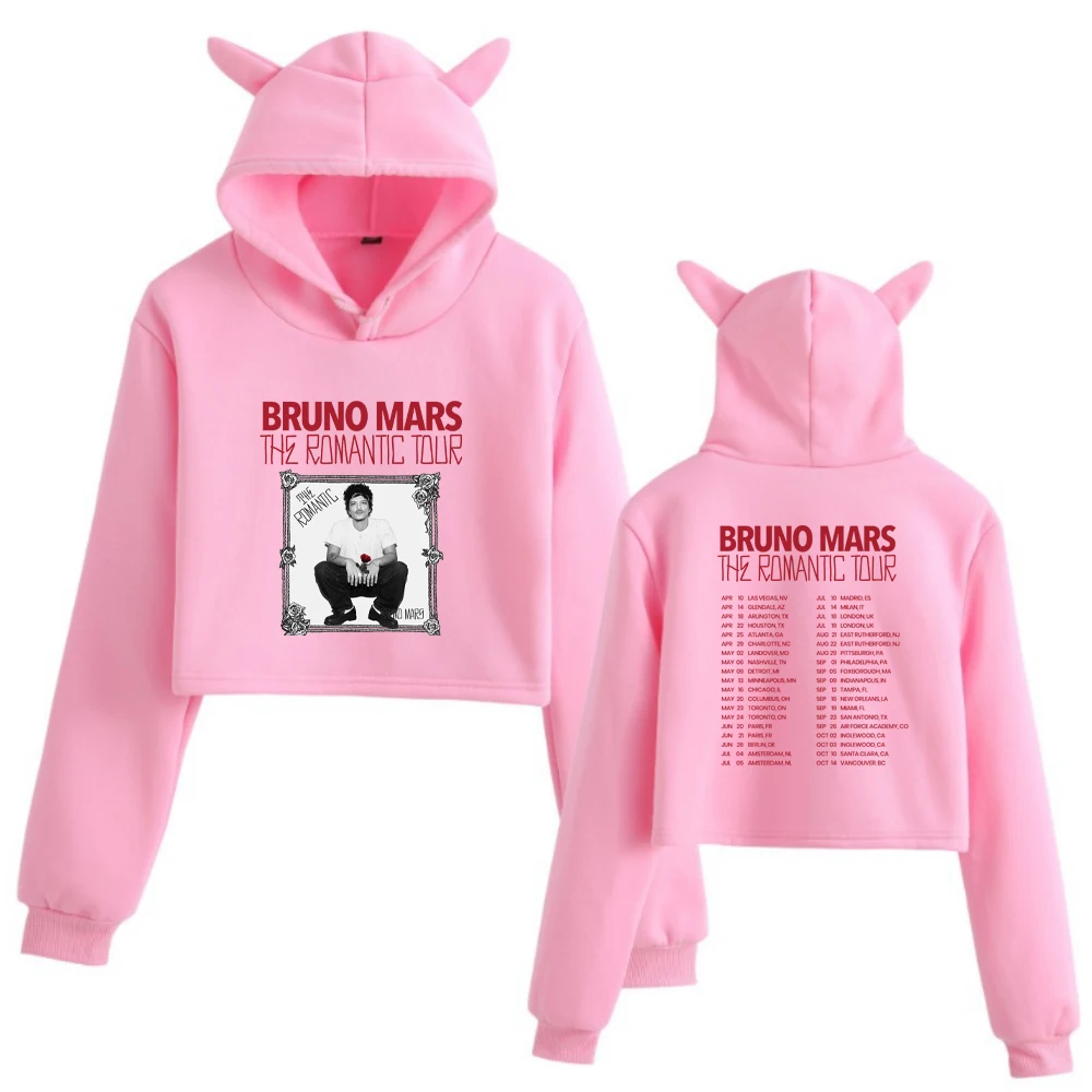 

Худи с кошачьими ушками Bruno Mars The Romantic Tour 2026, двустороннее, с длинными рукавами, укороченное, модное худи для девочек