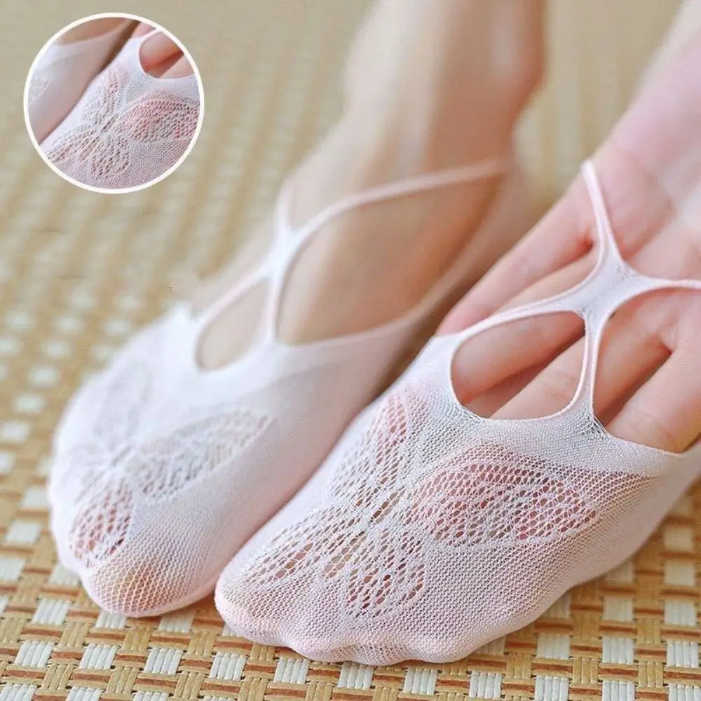 Anti-Slip Curto Moda Invisível Respirável Confortável Mulheres Sling Meias Lace Borboleta Meia Chinelos Barco Meias Malha Meias