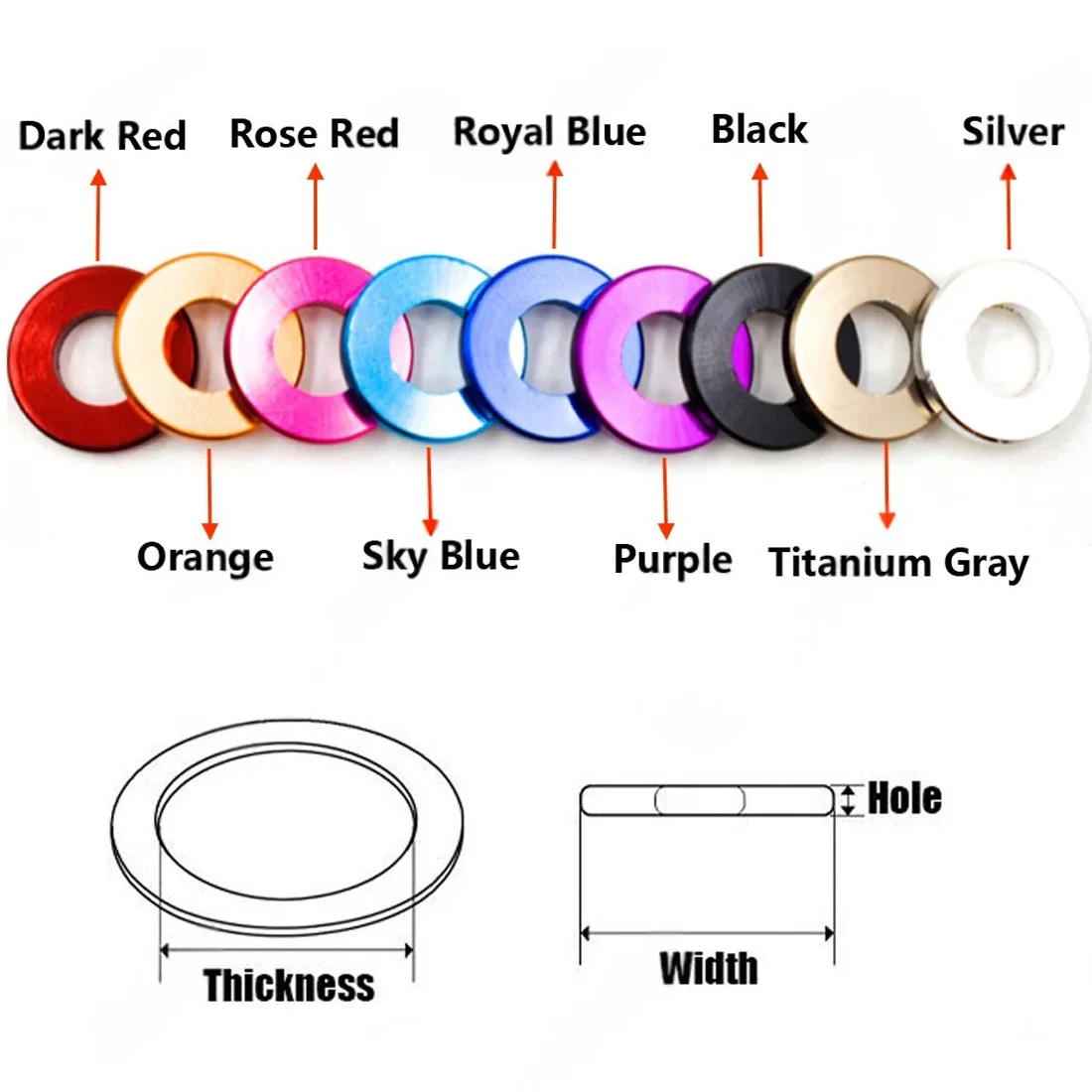 6063 Aluminum Alloy Washers M10x20x2mm/M10x20x1.5mm/M12x24x1.5mm Aluminium Anodised Metric Colourful Flat Washer Spacer Gasket