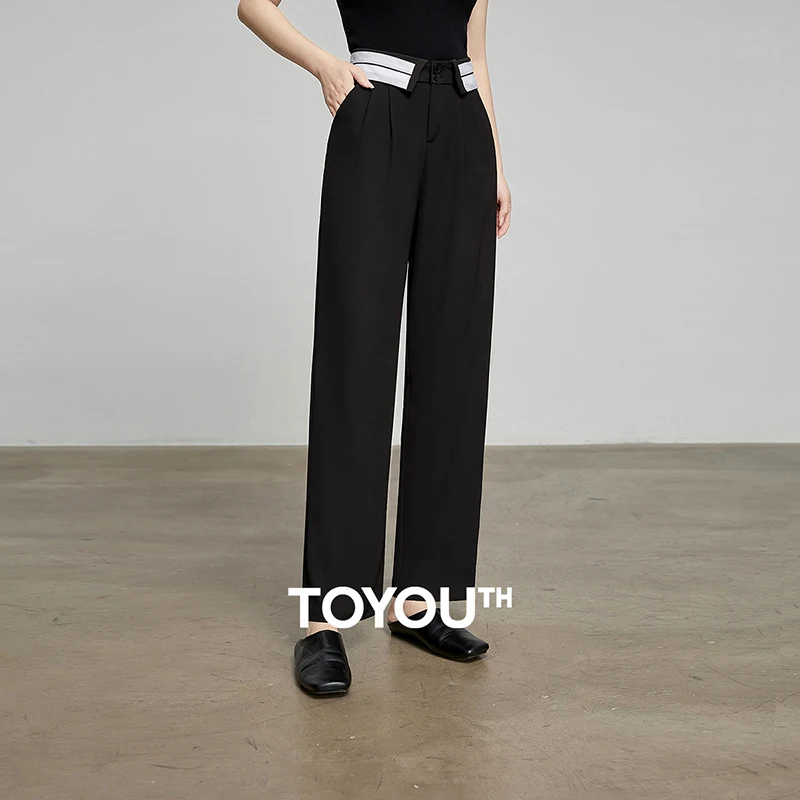 

TOYOUTH Women Casual 2025 Summer New Stragith Wide Leg Long Pants P8527040