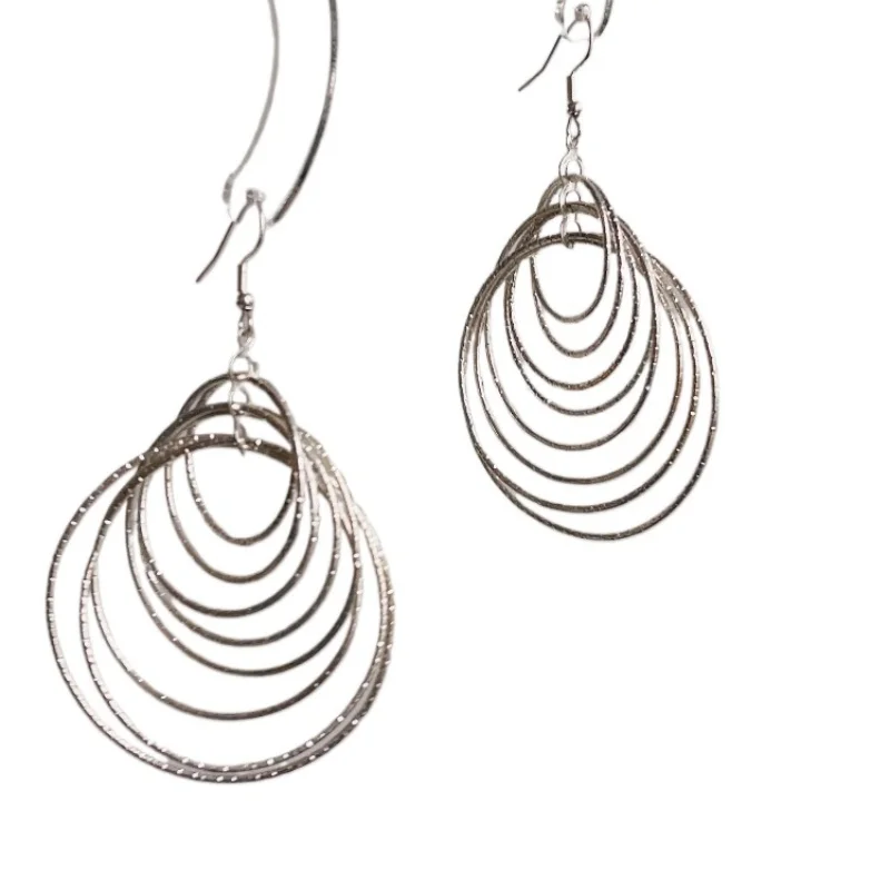 New Chinese flash silver multi-layer metal earrings, women's earrings, exaggerated earrings, holiday small circles