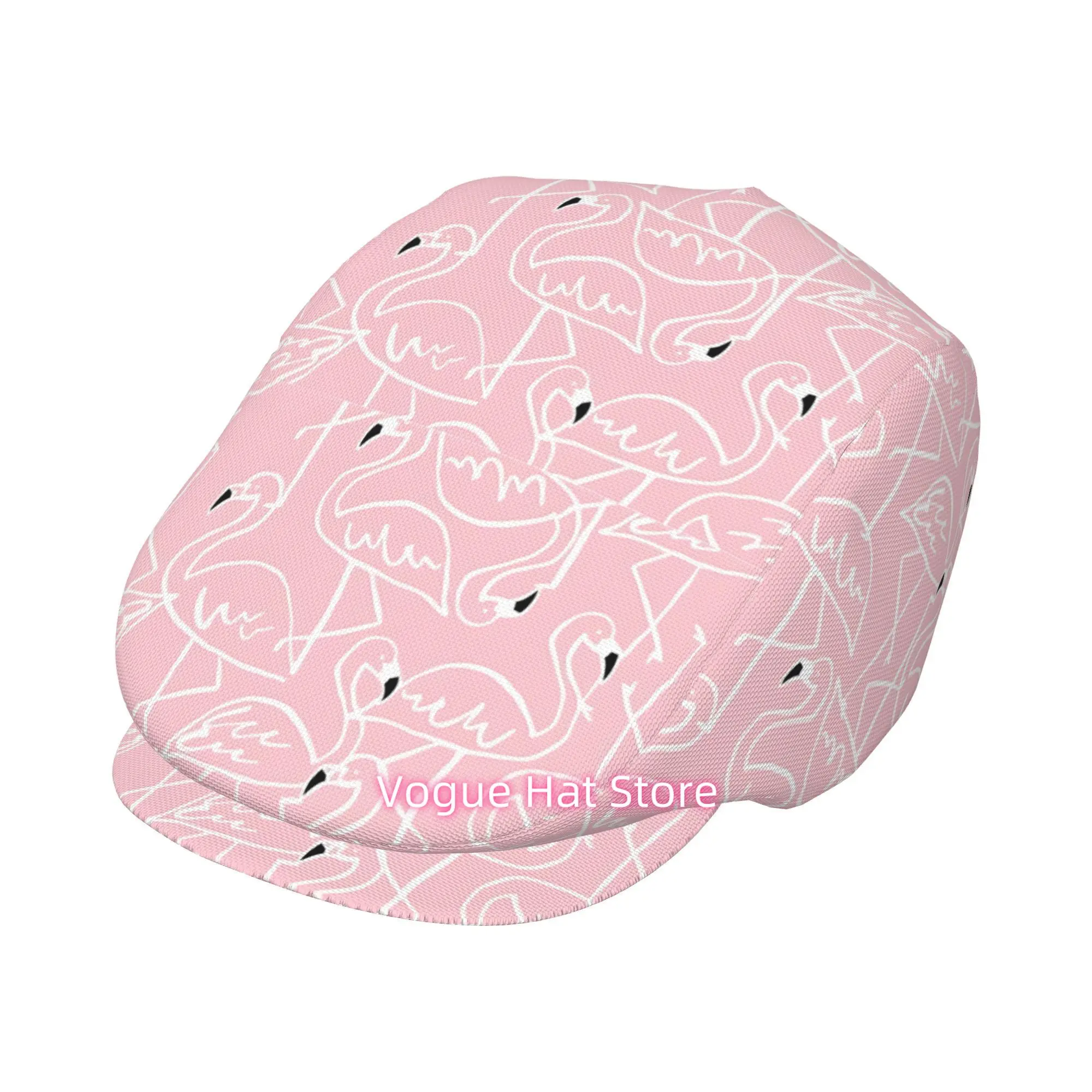 1pc  background with a white flamingo All-over printed beret,  newsboy cap, unisex, a must-have fashion accessory for outdoor le