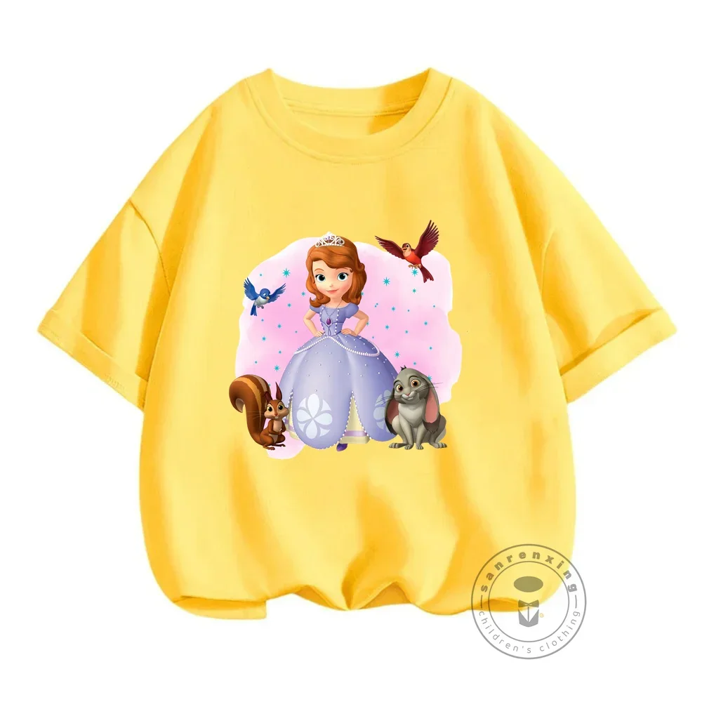 Hot Selling Summer Children's T-Shirt Miniso Disney Princess Sofia the First Trendy Girl Top Clothing Printed Cute Girls Party