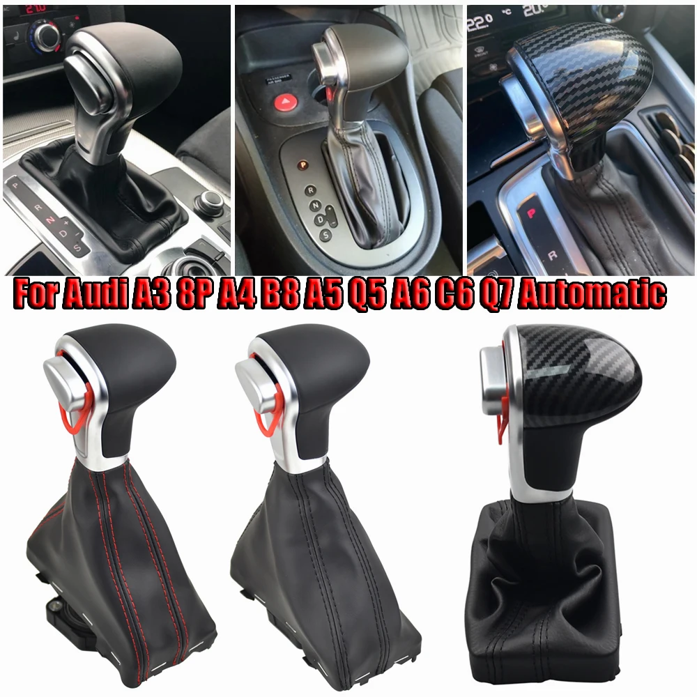 LHD Car PU Leather Chrome GEAR Shift Knob Shift Knobs For Audi A3 8P A4 B8 A5 Q5 A6 C6 Auto Automatic 