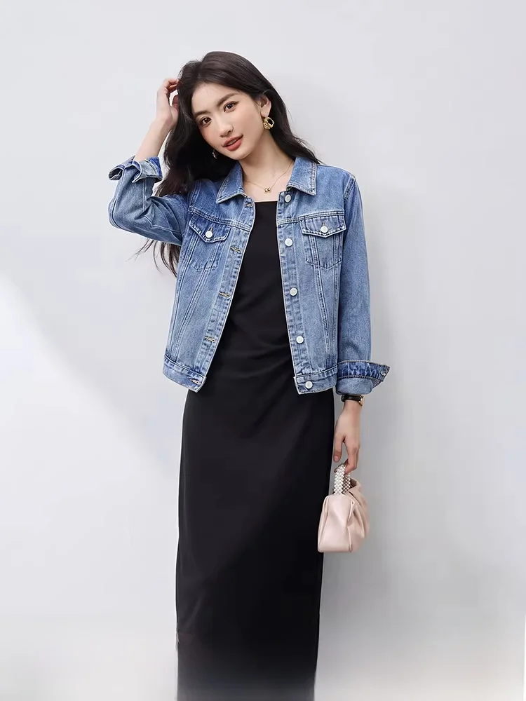 

Comfortable Casual Women's Spring 2026 New Small Size Collared Denim Jaet Svel Dr Set Faionable Two-Piece Suit