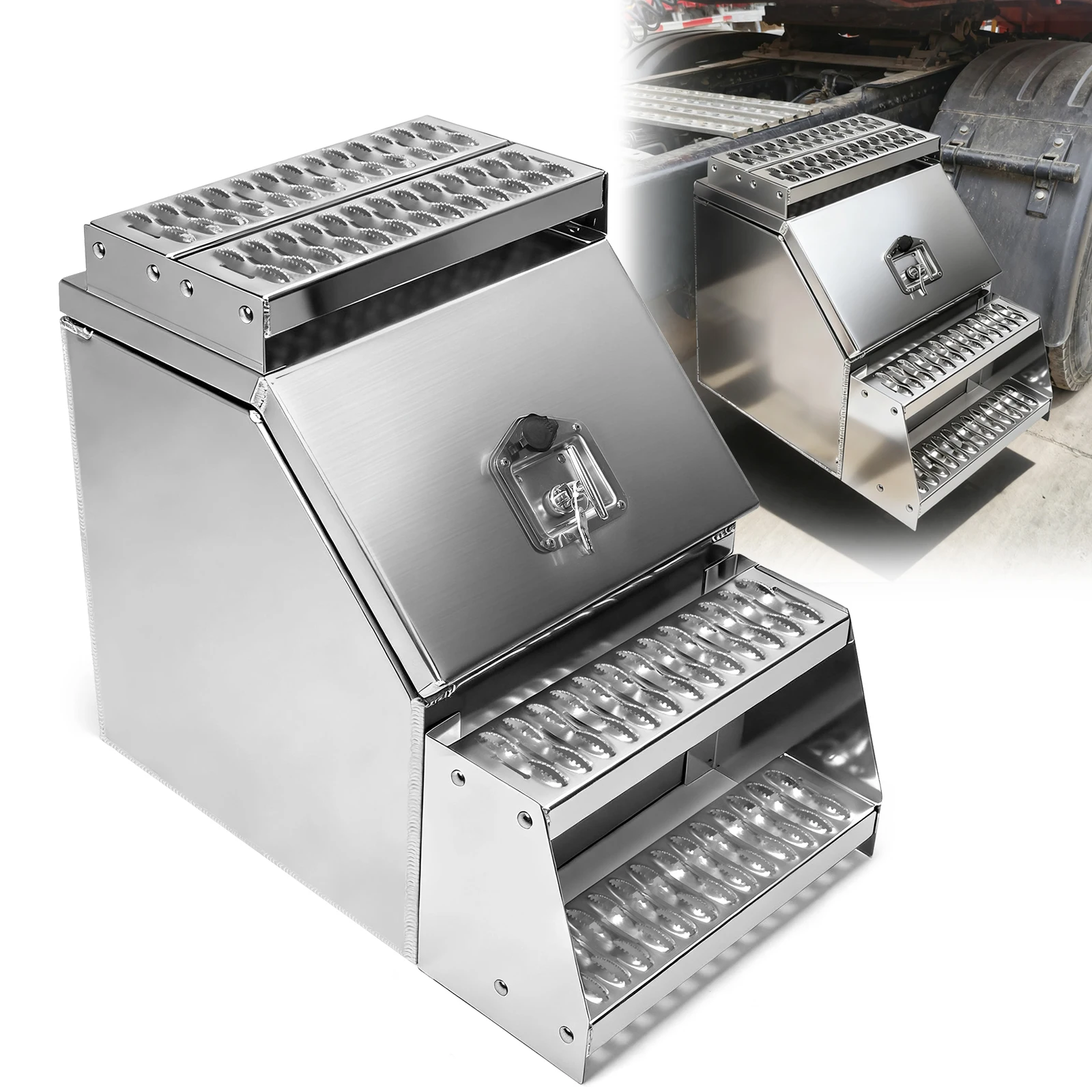 

18in Aluminum Semi Trucks Frame Truck Box 17.99x27.99x25inch with T-Handle Latch Lock for Peterbilt Kenworth & More