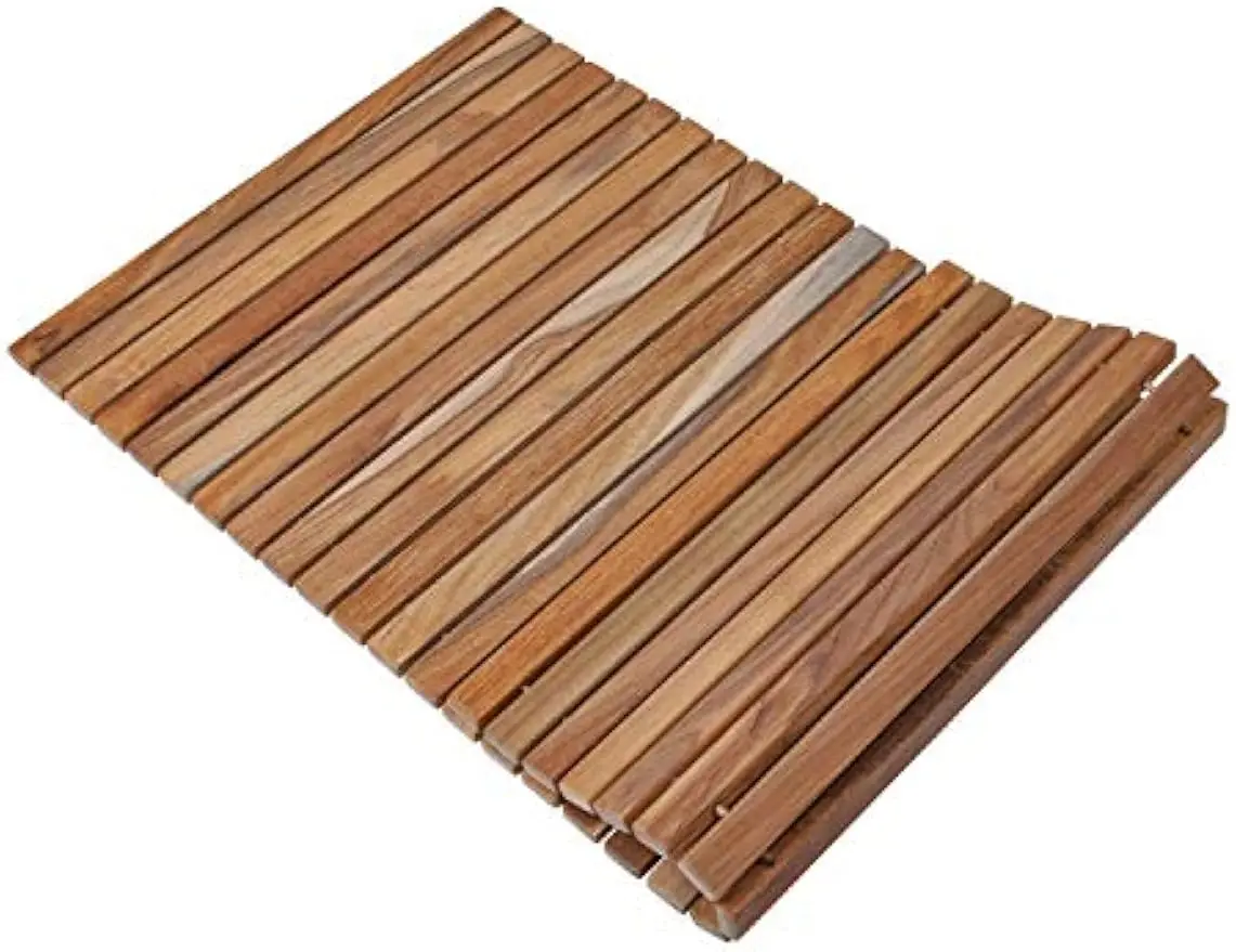 

100% Solid Teak Wood String Mat - Indoor and Outdoor Use - Non-Slip Wooden Platform for Sauna, Pool, Hot Tub Flooring Decor