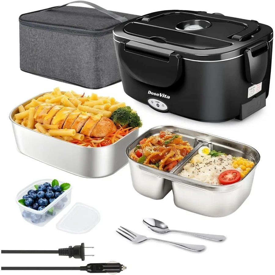 

Electric Lunch Box for Adults 80W Heated Lunch Box 1.5L Stainless Steel Container with Dual Heating Options 12V 24V Car Truck a