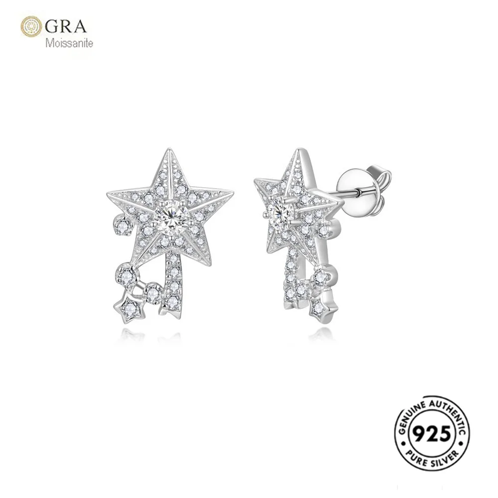 

New Style Comet Full Diamonds Star Real S925 Silver Ladies's Moissanite Earrings Wtih GRA Certificate