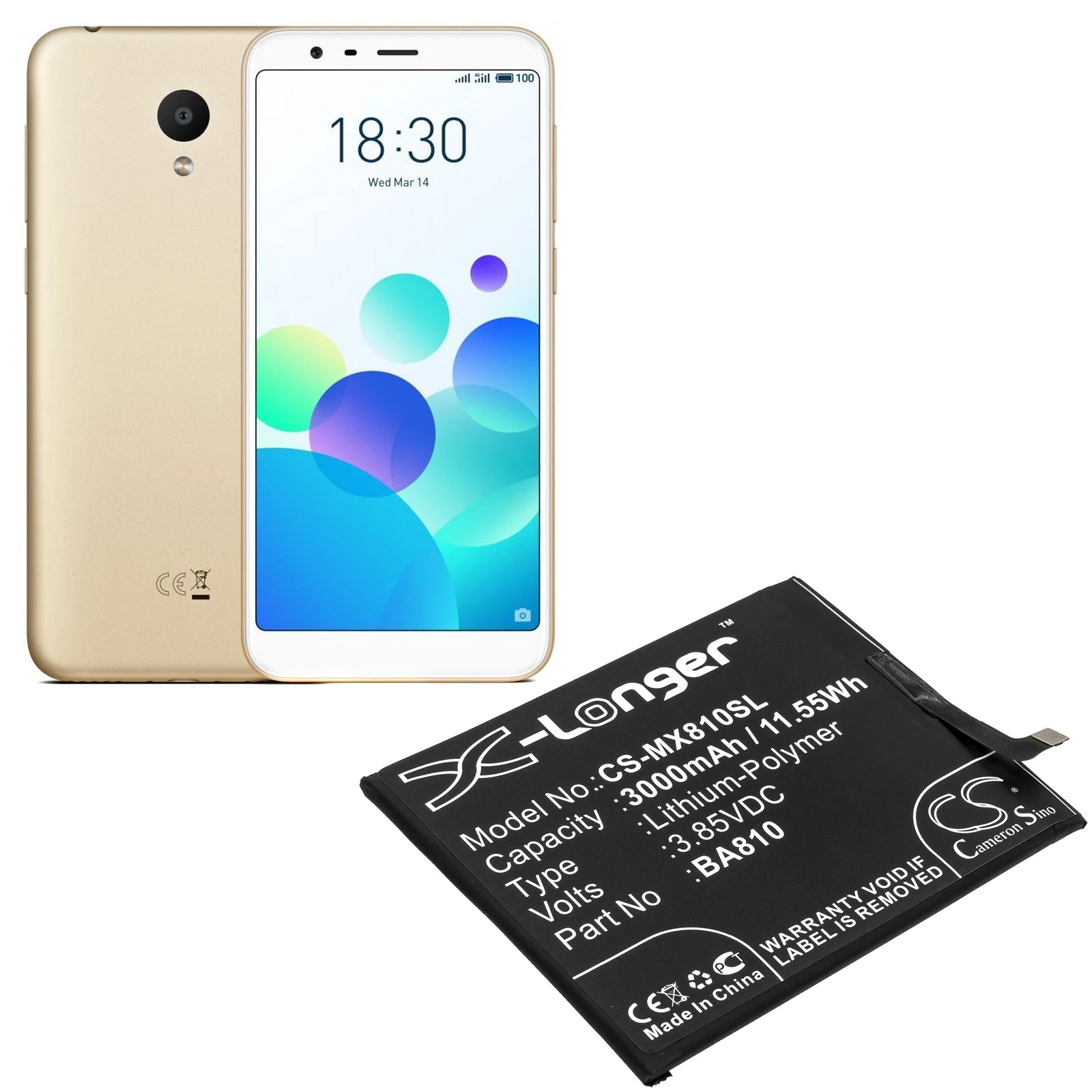 Сменная аккумуляторная батарея 3.85V 3000mAh BA810 для смартфонов MeiZu M8C M810H