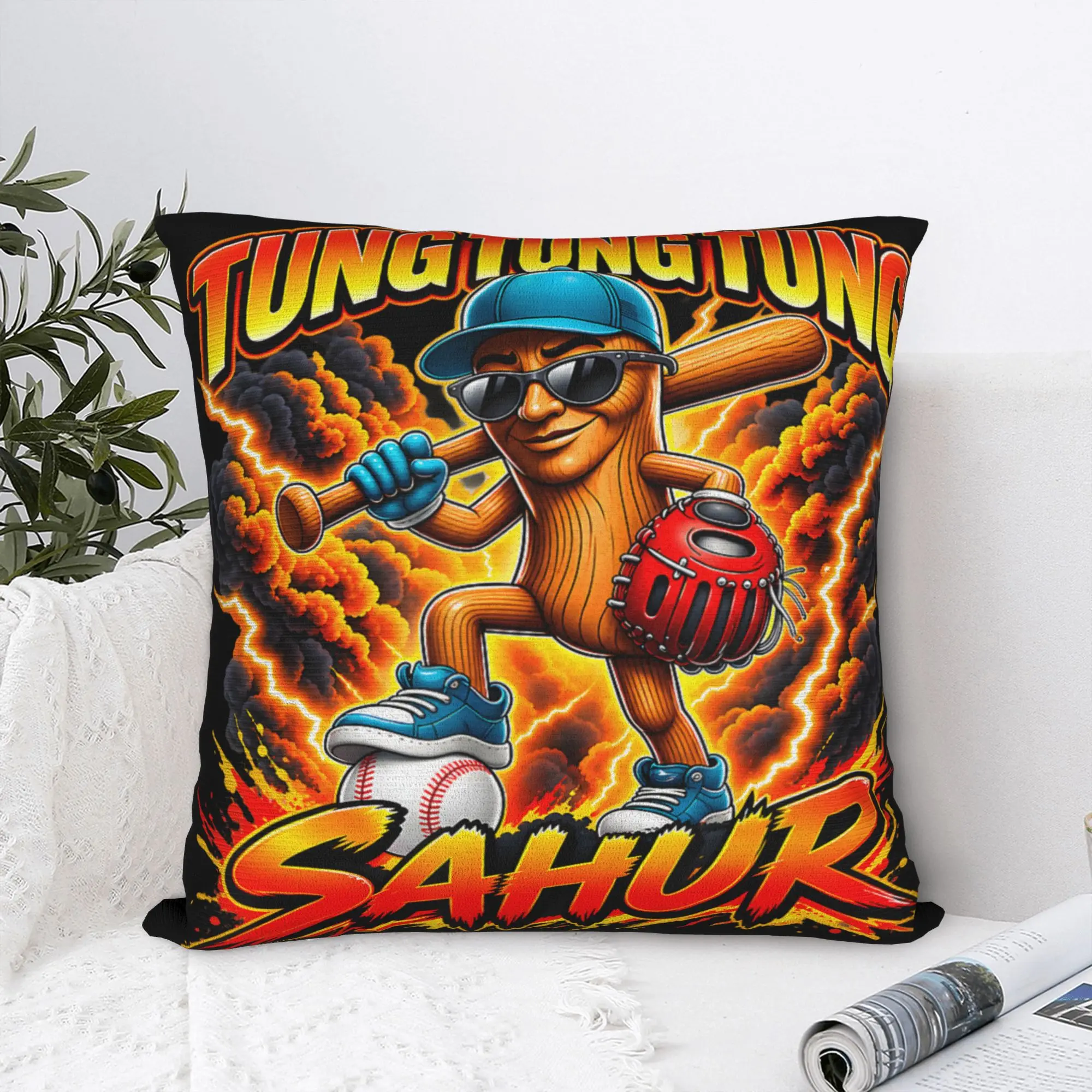 Pillow Case Tung Tung Tung Sahur T Shirt B0HJL3D6WR Soft  Pillow Cover For Living Room Bed Chair Cute Funny Pillowcases