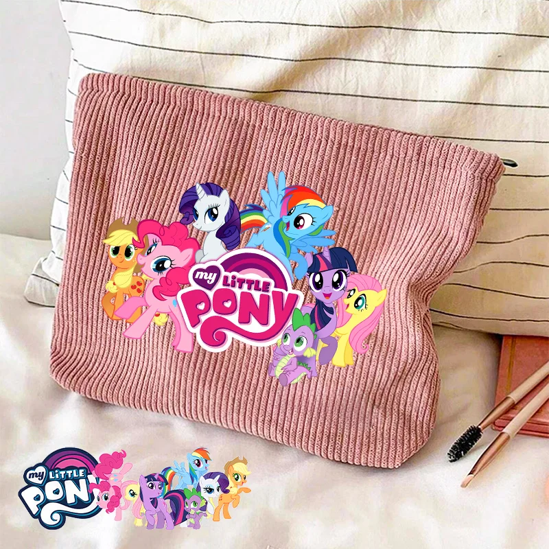 

My Little Ponys Girls Cosmetic Bag Corduroy Kawaii Cartoon Unicorn Canvas Travel Portable Coin Bags Makeup Storage Zipper Purse