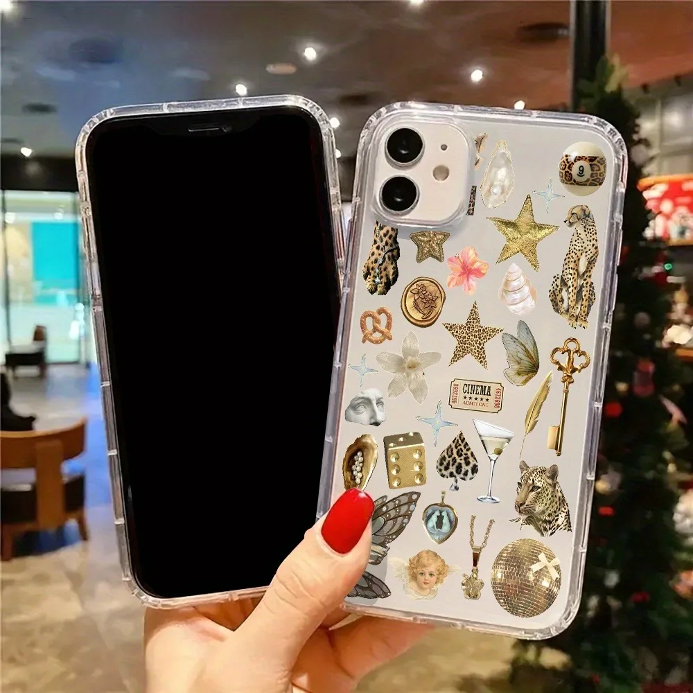 الجمالية واضحة جراب هاتف الذهبي ليوبارد طباعة ملصق مصممة غطاء آيفون 17 16 15 14 13 12 11 برو ماكس زائد XR X XS 7 8 #6