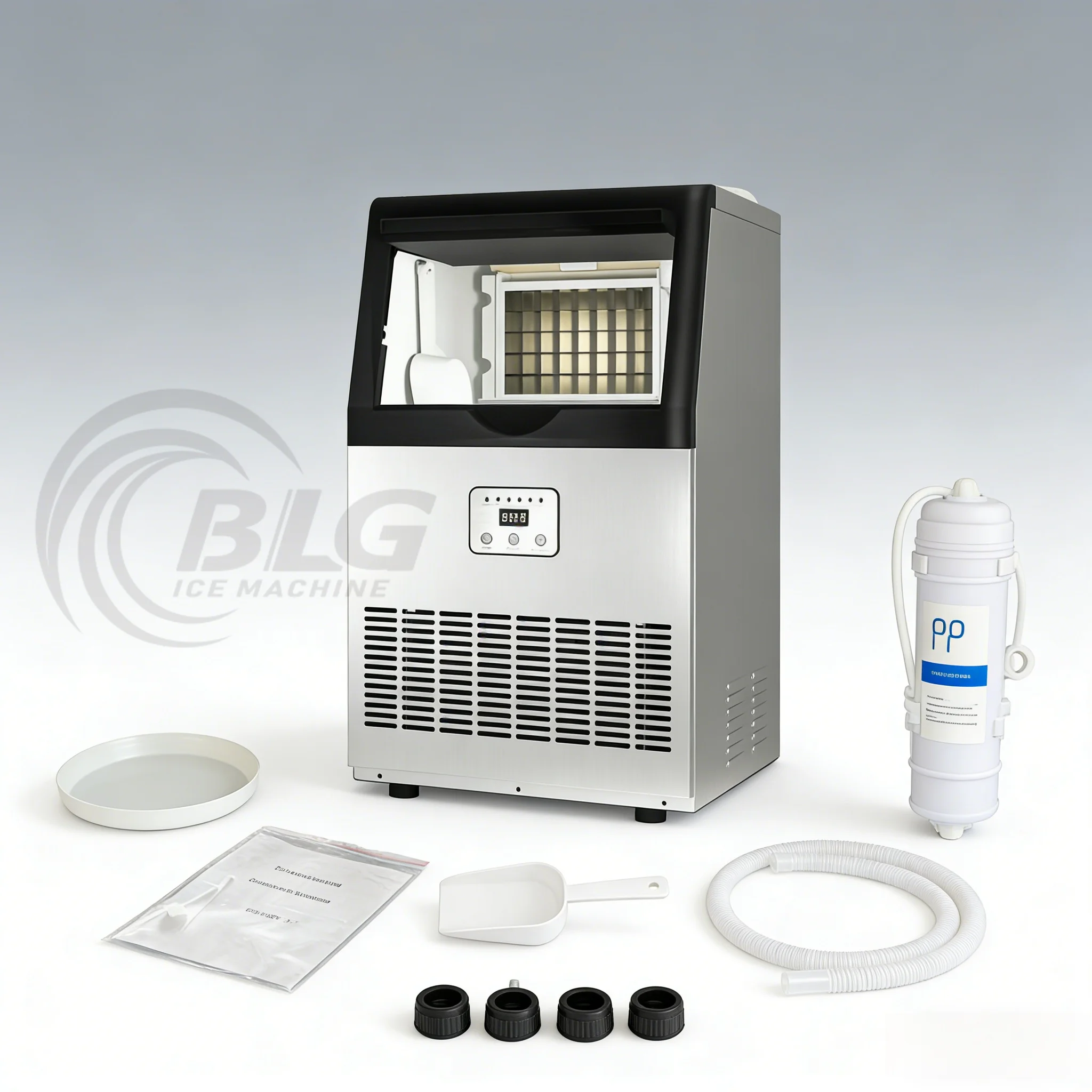 

BLG Fully Automatic 40kg 90lb Ice Cube Maker for Home Use Small Catering Produces Smooth Block for Cold Drinks Cube Ice Maker