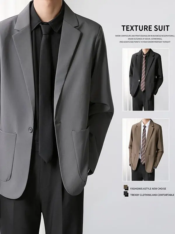 

Мужской пиджак Bla Anti-Wrinkle Drapey Suit: весенне-осенний, деловой повседневный, в стиле Haome Small Western, модный городской, из полиэстера.