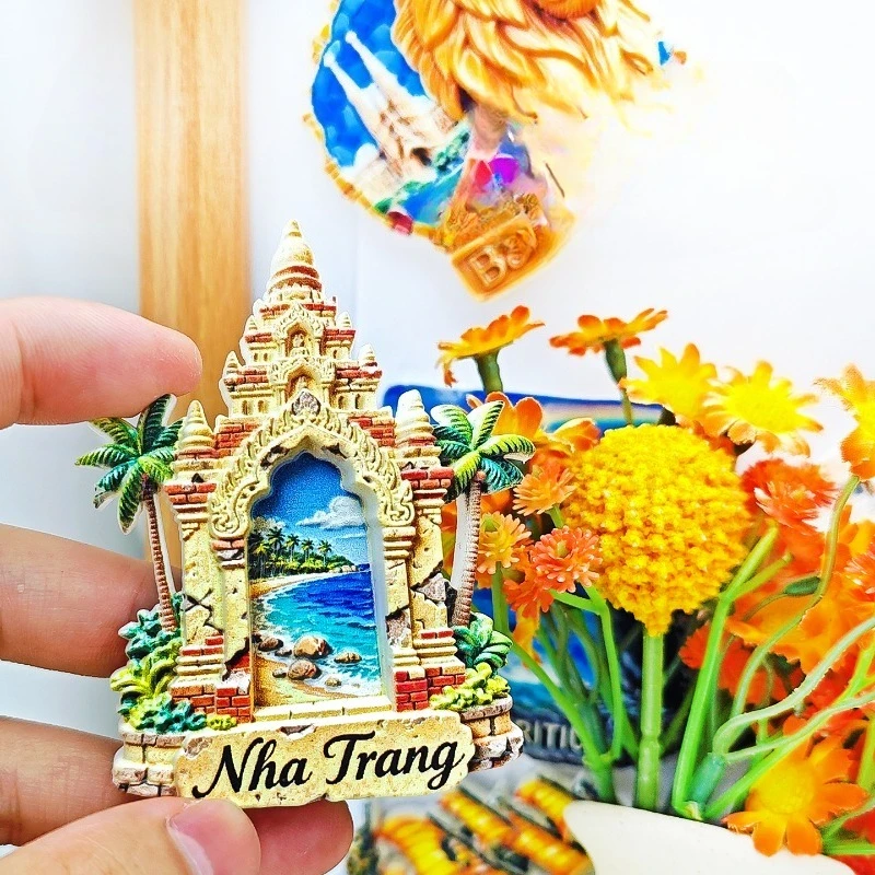 Nha Trang Cham Tower Fridge Magnet Sacred 3D Vietnamese Souvenir Unique Southeast Asian Heritage Gift for Travel Spiritual Decor